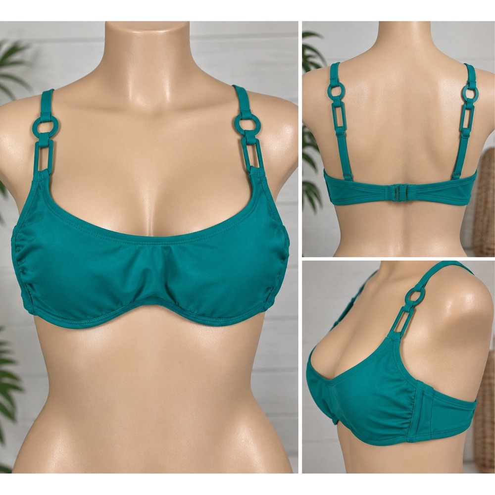 Shade & Shore Women Teal Underwire Bikini Top Ring Straps 34C Green